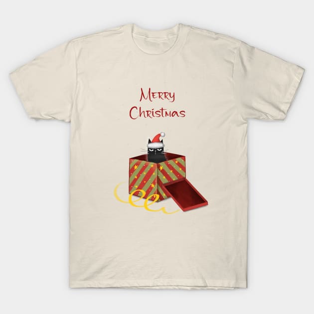 Merry Christmas - Black cats with Santa hat. T-Shirt by Olena Tyshchenko